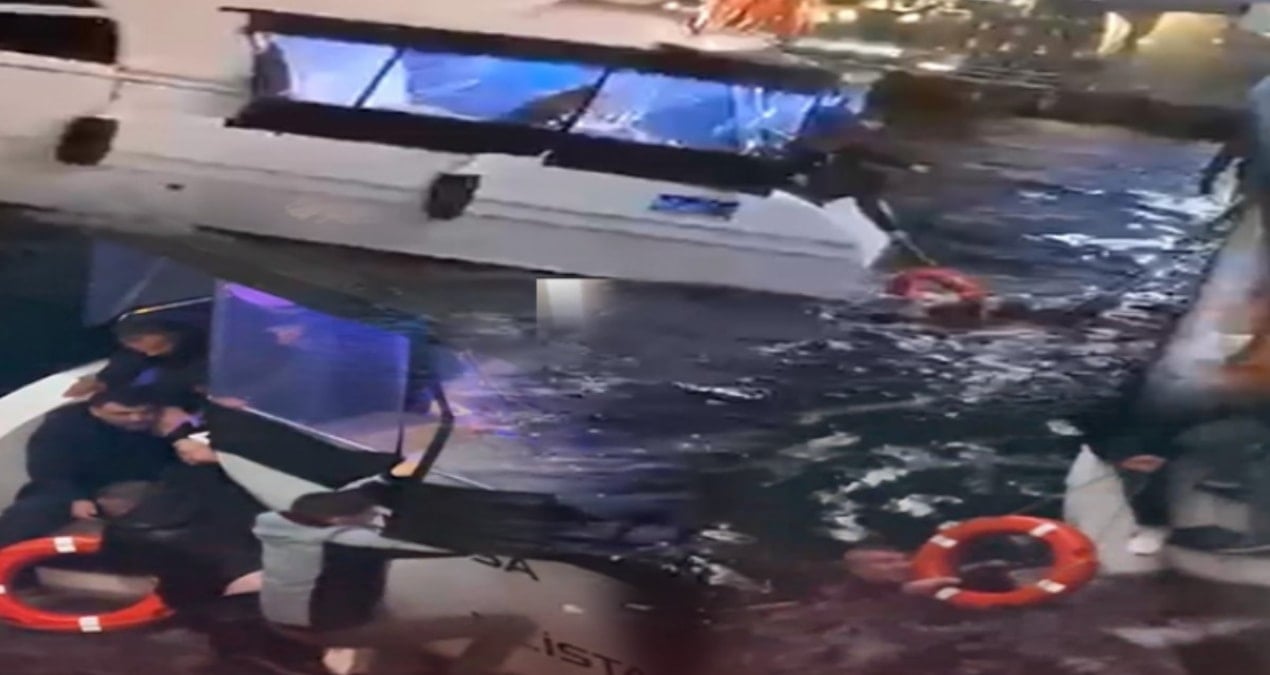 Galata Köprüsü’nde felaket anları: Korkuluk kırıldı, Haliç’e düştü